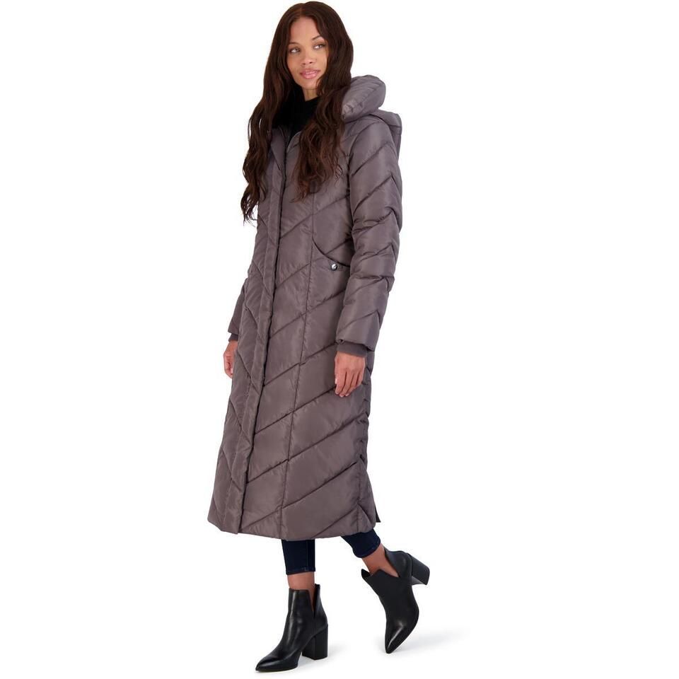 Steve Madden Womens Gray Fleece Lined Quilted Long Coat Outerwear S BHFO 7460