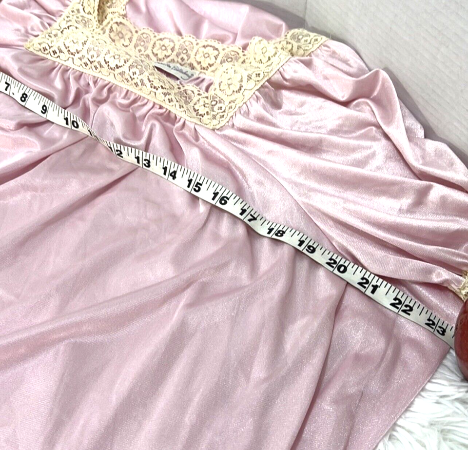 DVF VINTAGE Boho Satin Lace Long Nightgown Sleep Pink Nylon Dress Size Petite