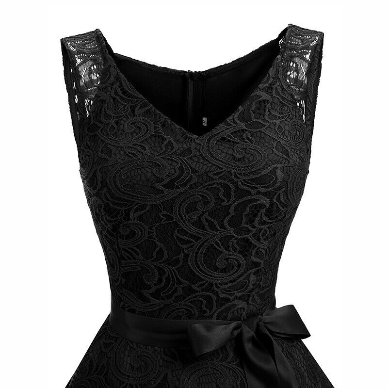 Women Floral Lace Knee-Length Bridesmaid Dress Female Short Swing Party Dress US