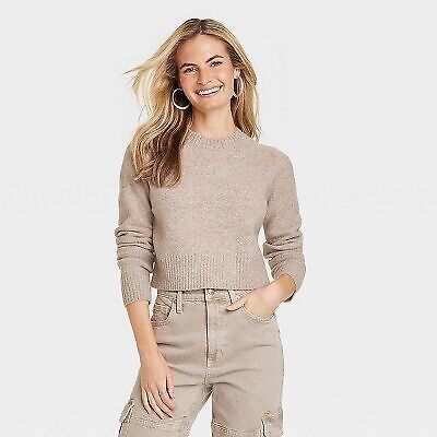 Women's Crew Neck Cashmere-Like Pullover Sweater - Universal Thread Tan M