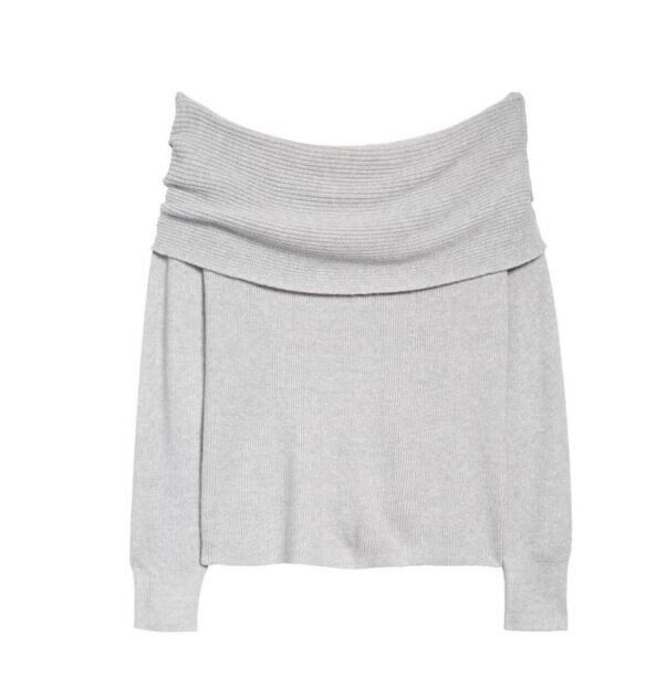 Leith Women's Off-the-Shoulder Long Sleeve Sweater in Grey XSmall MSRP $59