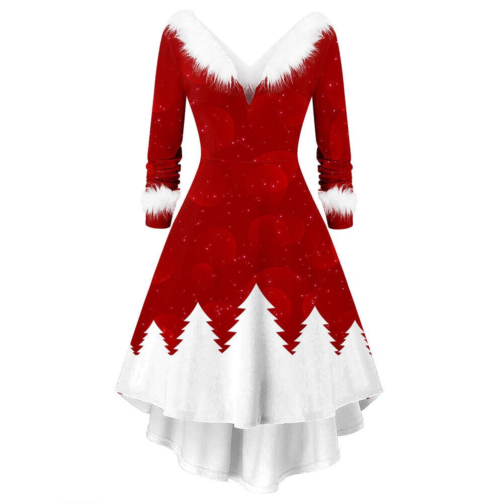 Christmas Mrs Santa Claus Fancy Dress Womens Xmas Cosplay Costume Outfit Dress