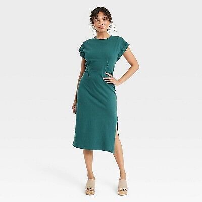 Women's Short Sleeve Knit Wrap Midi Dress - Universal Thread Green L