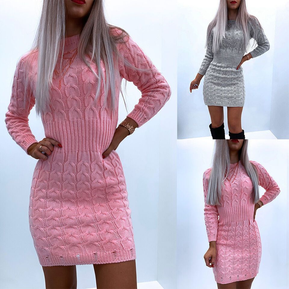 Women Knit Sweater Bodycon Mini Dress Ladies Long Sleeve Party Jumper Dresses