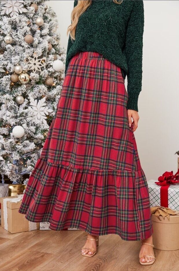 Cupshe Plaid Ruffled Maxi Skirt For Women, BNWT