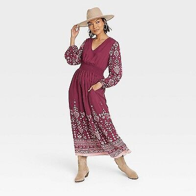 Women's Long Sleeve Smocked Maxi Dress - Knox Rose Purple Floral