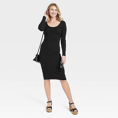 Women's Long Sleeve Midi Sweater Dress - Universal Thread Black XL