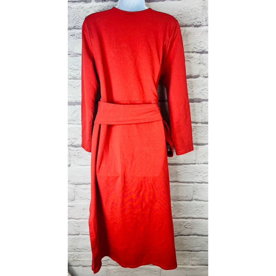 PURE J. JILL Womens L Petite Long Sleeve Maxi Waist Wrap Dress Brick Red Stretch