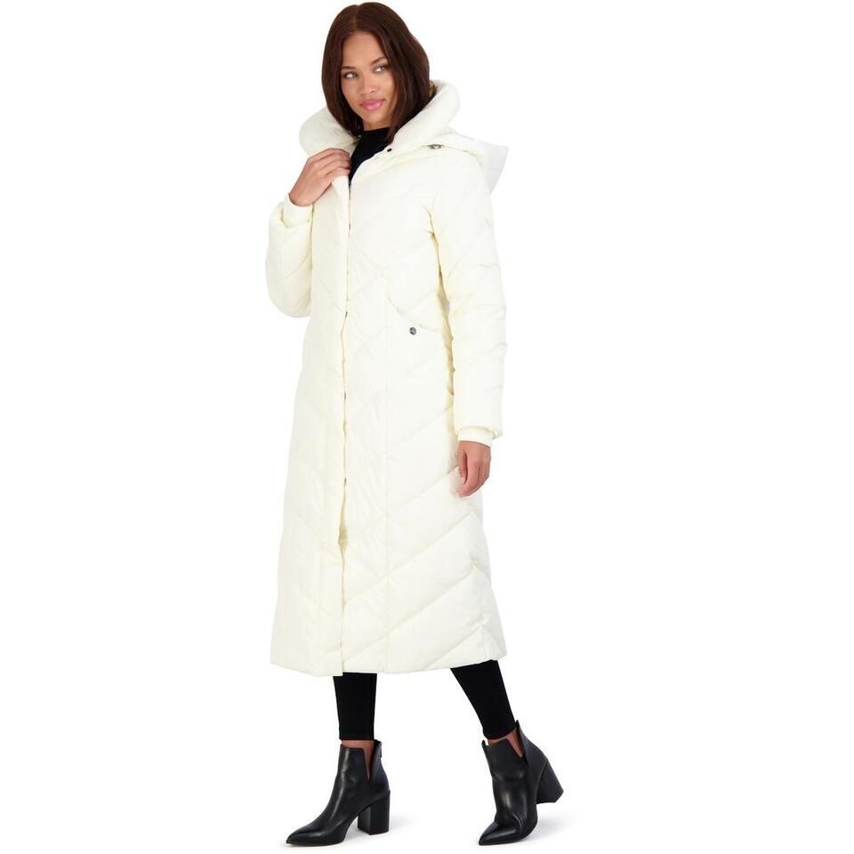 Steve Madden Womens White Fleece Lined Quilted Long Coat Outerwear M BHFO 8494