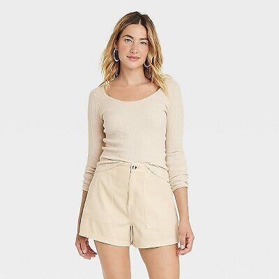 Women's Shrunken Rib Scoop Neck Pullover Sweater - Universal Thread Cream XS