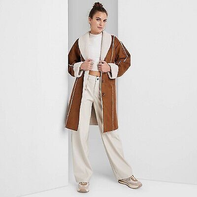 Women's Faux Shearling Long Coat - Wild Fable Brown S