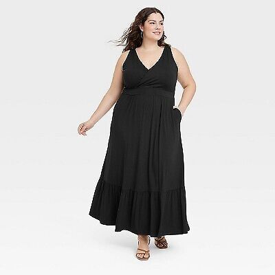 Women's V-Neck Maxi Dress - Ava & Viv Black 2X