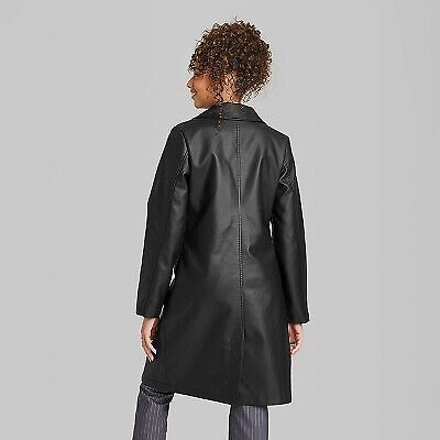 Women's Faux Leather Trench Coat - Wild Fable Black XS