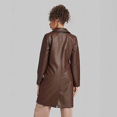 Women's Faux Leather Trench Coat - Wild Fable Brown M