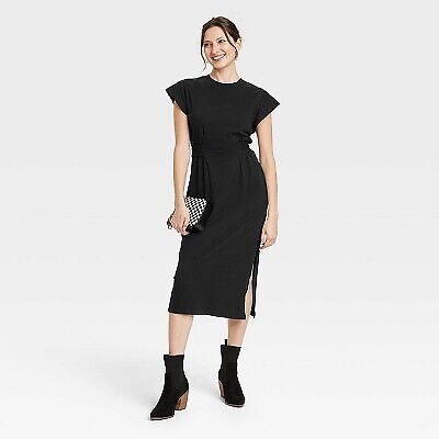 Women's Short Sleeve Knit Wrap Midi Dress - Universal Thread Black M