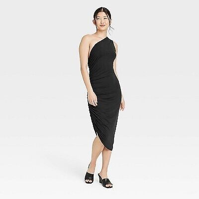 Women's One Shoulder Knit Dress - A New Day Black M