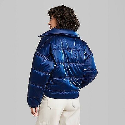 Women's Iridescent Shine Duvet Puffer Jacket - Wild Fable Navy Blue M