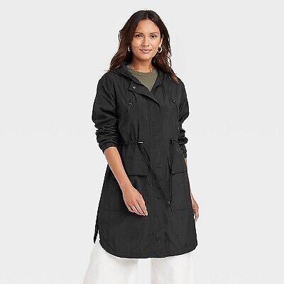 Women's Hooded Rain Coat - A New Day Black M