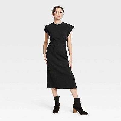 Women's Short Sleeve Knit Wrap Midi Dress - Universal Thread Black M