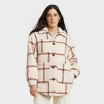 Women's Oversized Quilted Shacket - Universal Thread Cream Plaid XS