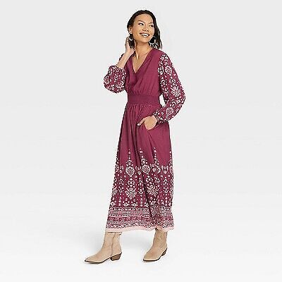 Women's Long Sleeve Smocked Maxi Dress - Knox Rose Purple Floral