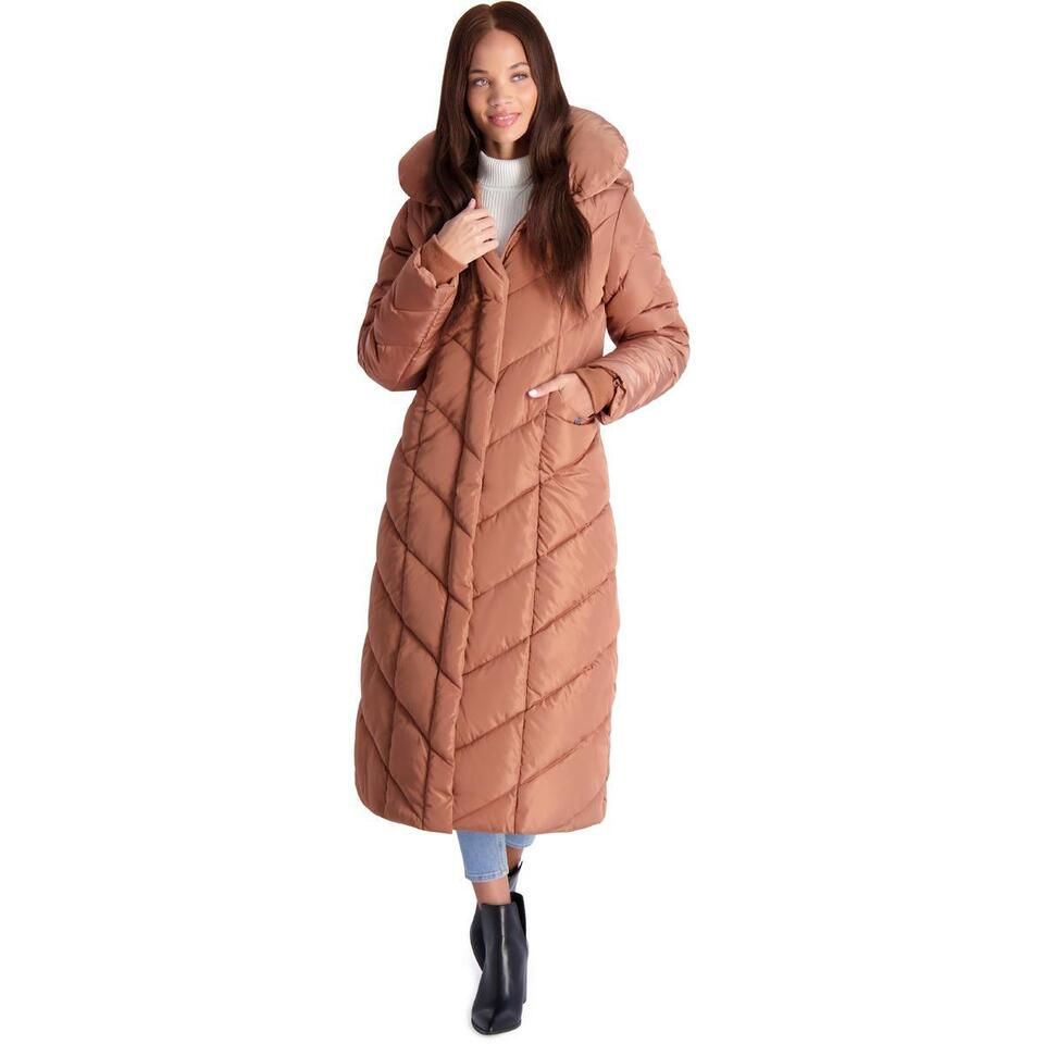 Steve Madden Womens Tan Fleece Lined Quilted Long Coat Outerwear M BHFO 7565