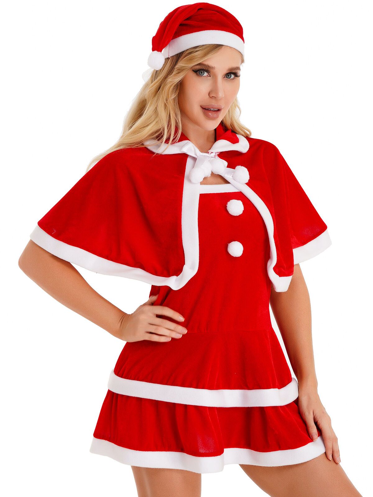 Womens Adult Christmas Xmas Mrs Santa Claus Cosplay Costume Velvet Dress Outfits