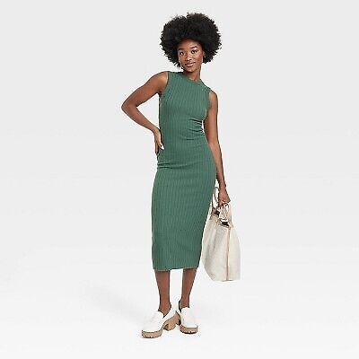 Women's Rib Knit Midi Dress - Universal Thread Green S