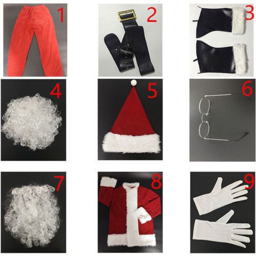 USA Santa Claus Suit Christmas Adult Costumes Fancy Dress Deluxe Velvet Full Set