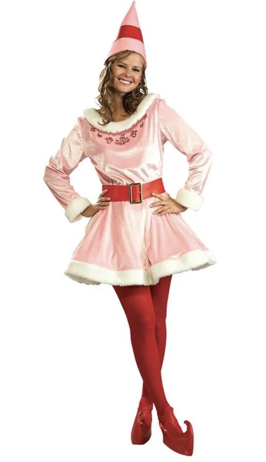 Elf Jovi Women's Costume Christmas Dress Hat and Leggings Outfit Pink Red