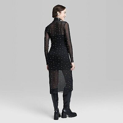 Women's Long Sleeve Rhinestone Mesh Midi Dress - Wild Fable Black