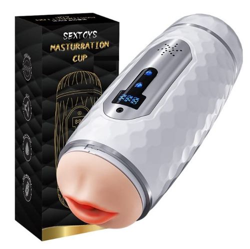 Automatic Sucking Male Masturbators Cup with 9 Suction & 10 Vibrating & Heating Sex Toys (Hands Free Pocket Pussy)