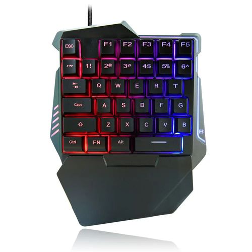 Novo e popular teclado portátil ultrafino com fio USB para desktop, mini teclado para jogos com retroiluminação RGB de 35 teclas, com uma só mão