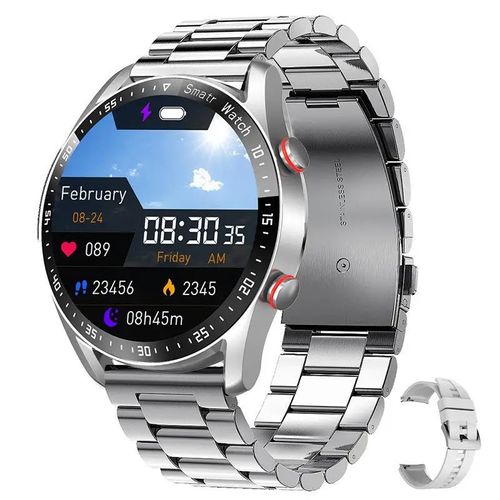 Relógio inteligente desportivo HW20 com bracelete em aço, ECG + PPG, à prova de água, Bluetooth, chamada, monitorização do ritmo cardíaco, lembrete de informação