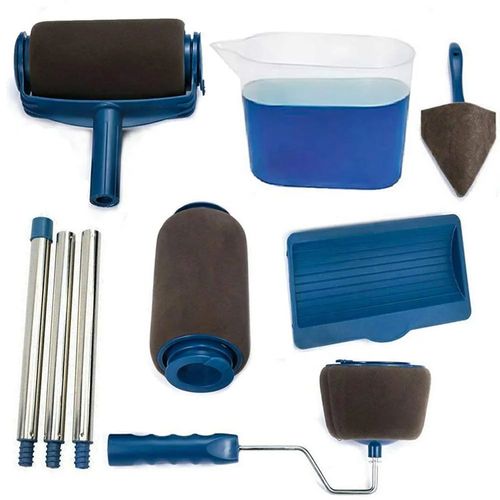 Pincel e rolo de pintura multifunções de 6 peças, roda de pintura, rolo profissional, ferramenta com cabo para pintura