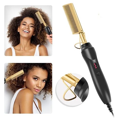 Pente de alisamento de cabelo franja seca e molhada de duplo uso pente de cobre alisador de cabelo curling stick home curling straight pente de aquecimento elétrico alisador de cabelo