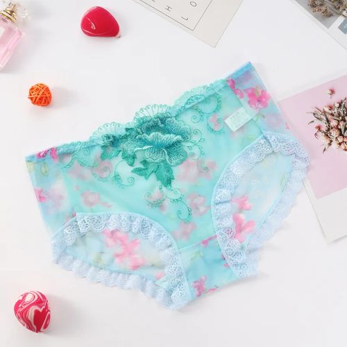Cuecas femininas grandes, sexy, transparente, respirável, renda, bordada, cintura baixa, moda, cor lisa, tecnologia