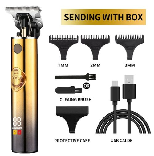 Aparador elétrico de barbear T Bald para homem com carregamento USB e ecrã LCD, aparador de lâminas sem fios