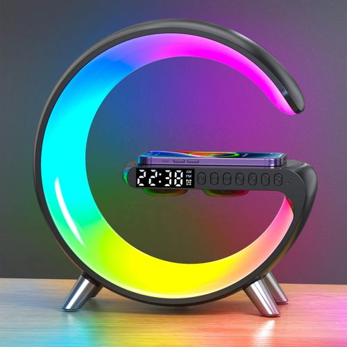 Despertador LED decorativo inteligente com luz de despertar, candeeiro de mesa colorido com altifalante, luz noturna de cabeceira, lâmpada G