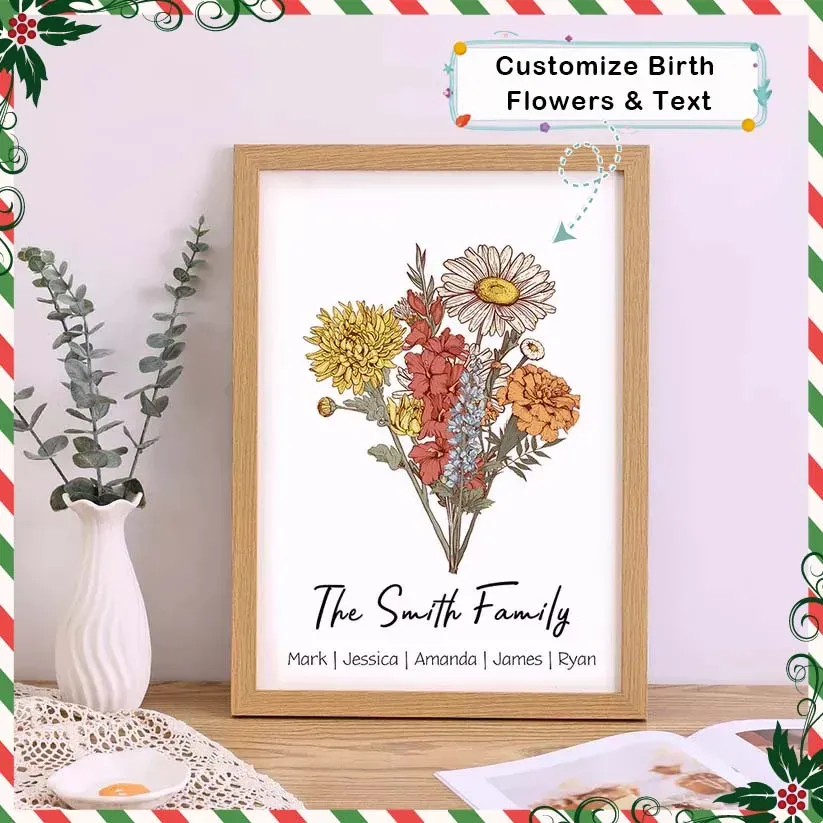 Birth Flower— Personalized Family Bouquet Names Painting