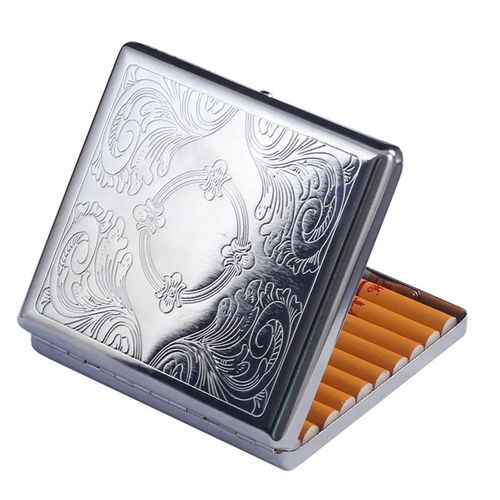 🔥🥂Unisex Cigarette Case Vintage Antique Style Silver Etched Design Metal