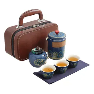 ♨️🍵🚀Portable Kung Fu Tea Set Camping Outdoor Household Tea Set Quick Cup Tea Set Portable Travel Tea Set(Blue)