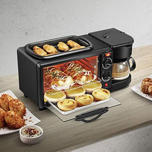 3-in-1 Breakfast Station, Portable Breakfast Maker with Coffee Maker, Non-Stick Pan, Versatile Breakfast Maker, Toaster Oven with 30-Minute Timer, for Apartments and Kitchens