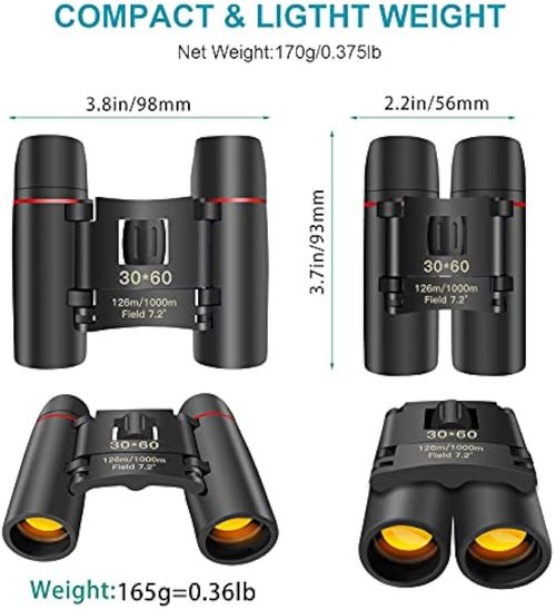 Mini Binoculars,XVZ 30x60 Portable Pocket Foldable Binoculars with Multi Blue Coated and Waterproof for Bird Watching,Mountaineering,Outdoor Hunting,Hiking Travel,Concert,Watching Performances