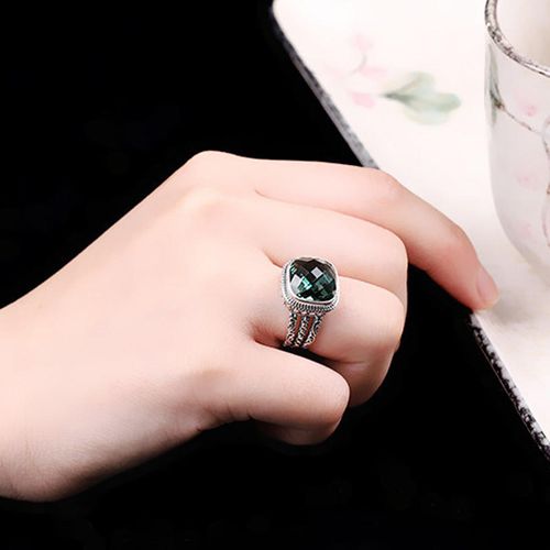 Guaranteed Sterling Silver 925 Emerald Ring Initial Wedding Rings for Women Natural Crystal Opening Type Fine Jewellery Bague