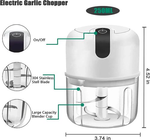 COSKIRA Electric Mini Food Chopper Wireless Garlic Ginger Onion Vegetable Meat Nut Steel Blades Portable Garlic Crusher Cordless Garlic Mincer Blender Waterproof Rechargeable Food Processor (250ml)