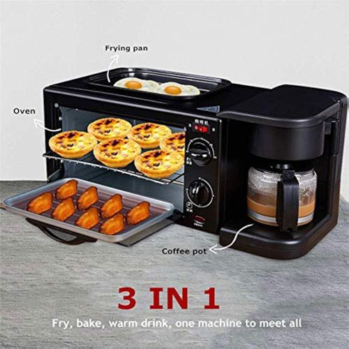 3-in-1 Breakfast Station, Portable Breakfast Maker with Coffee Maker, Non-Stick Pan, Versatile Breakfast Maker, Toaster Oven with 30-Minute Timer, for Apartments and Kitchens