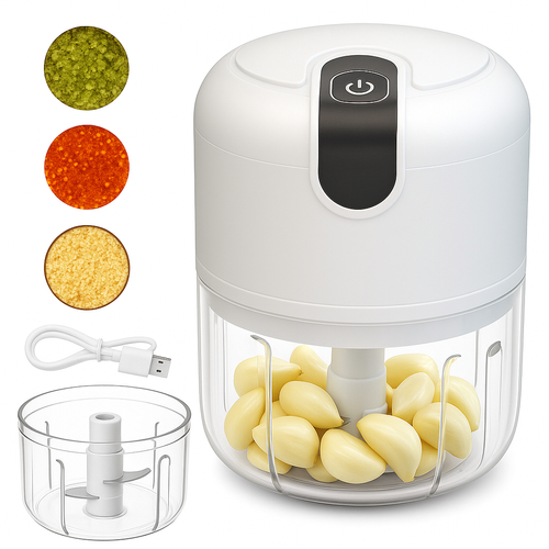 COSKIRA Electric Mini Food Chopper Wireless Garlic Ginger Onion Vegetable Meat Nut Steel Blades Portable Garlic Crusher Cordless Garlic Mincer Blender Waterproof Rechargeable Food Processor (250ml)
