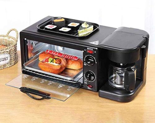 3-in-1 Breakfast Station, Portable Breakfast Maker with Coffee Maker, Non-Stick Pan, Versatile Breakfast Maker, Toaster Oven with 30-Minute Timer, for Apartments and Kitchens