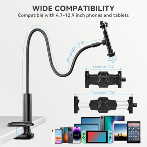 🚀💥  Lamicall Gooseneck Phone Holder for Bed  for Desk, Headboard, Bed, Bedside, Table, Flexible Gooseneck Long Arm Stand, Overhead Cell Phone Clamp Mount